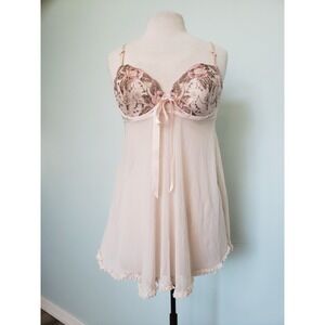VTG Enchanted Women's M Y2K Fairy Sheer Babydoll Slip Embroidered Bust Coquette
